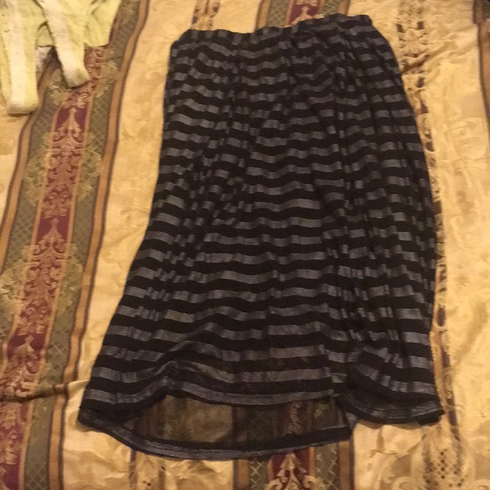 Long pleated black and silver metallic  skirt